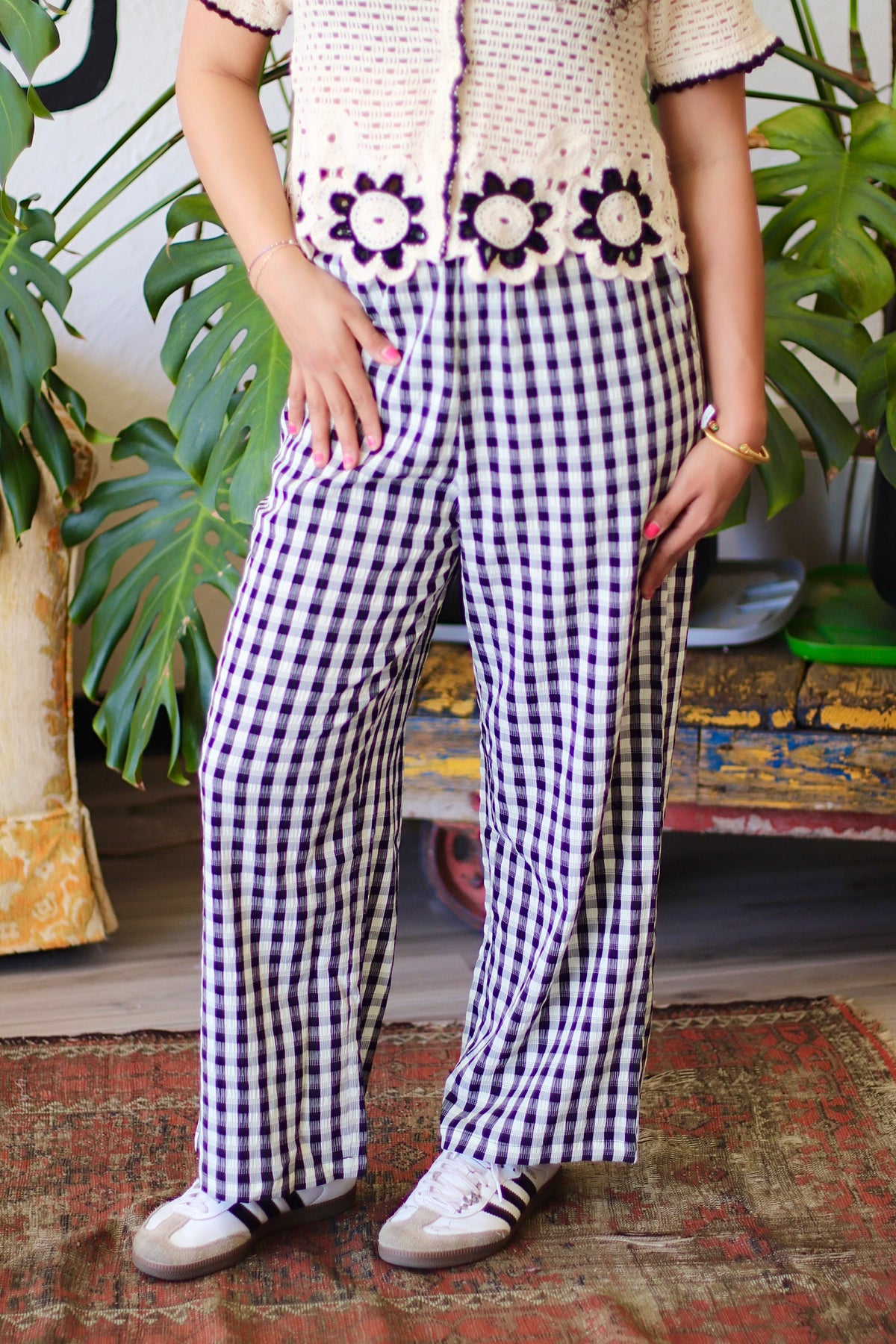 Louise Black Checkered Casual Pants