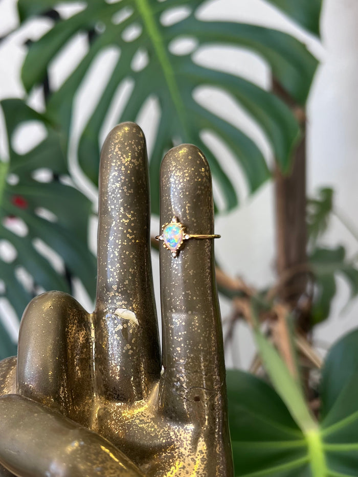 18K Gold Plated Adjustable Ring White Teardrop