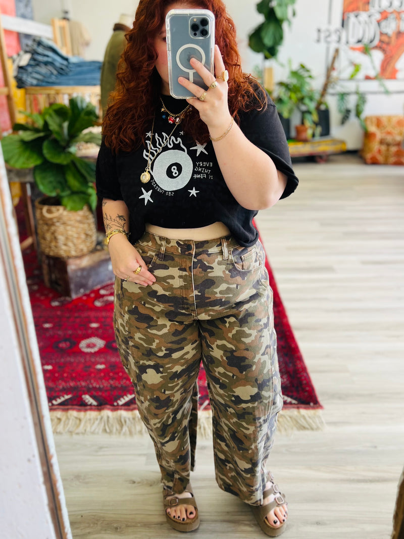 Eliza Camo Barrel Jeans