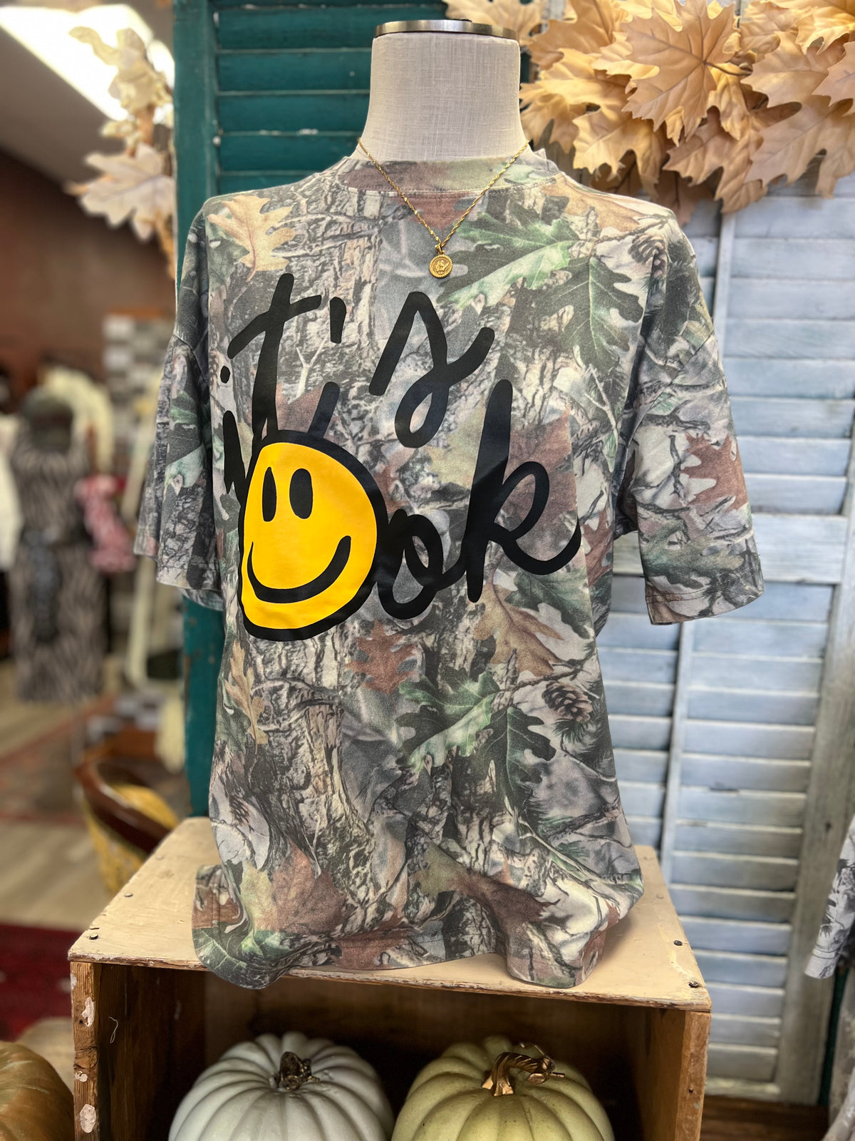 It's Ok Camo Emo Boxy Cotton T-Shirt