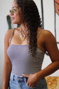 Meredith Navy Striped Spaghetti Strap Top