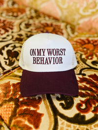 On My Worst Behavior Ball Cap + Dark Red