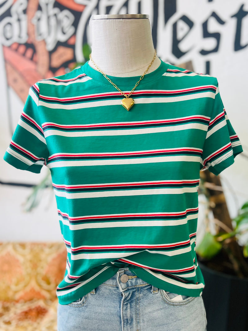 Basic Green Striped Cotton Tee