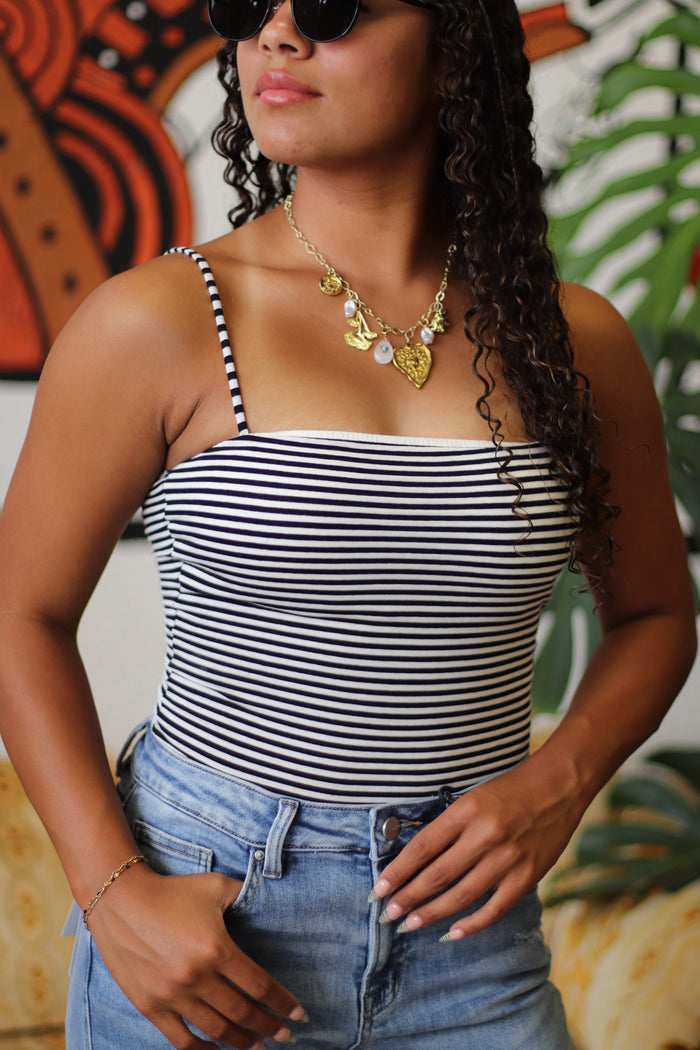 Meredith Black Striped Spaghetti Strap Top