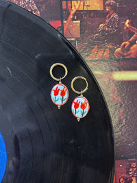 Ceramic Floral 18K GP Huggie Earrings + Red