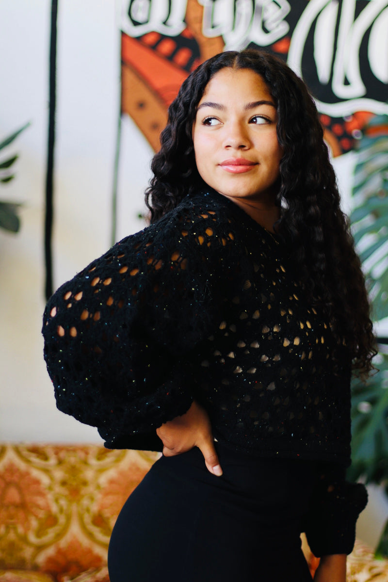 Crochet Cropped Sweater + Black