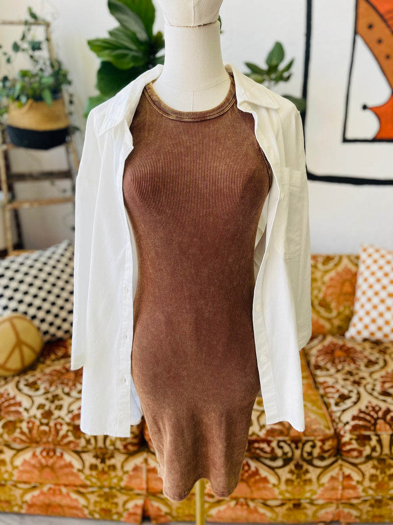 Lets Go Outside Ribbed Tank Dress in Chesnut