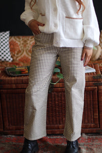 Alice Gingham Barrel Leg Pants in Taupe