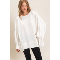 White Exposed Seam Oversized Crew Neck