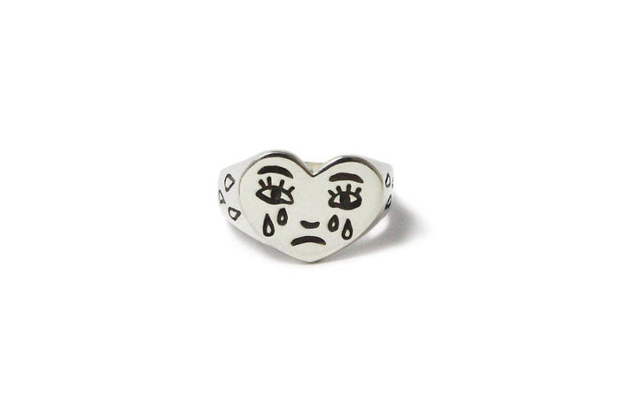 Silver Crying Face Signet Ring