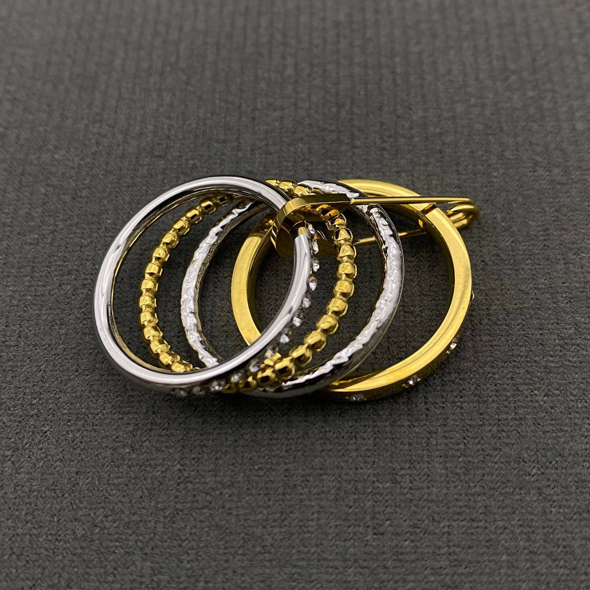 Two Tone 18K Gold Plated 4 Layer Stacked Safety Pin Ring