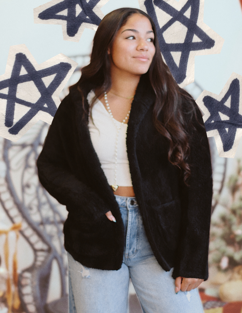 Teddy Hooded Jacket + Black | BF '25