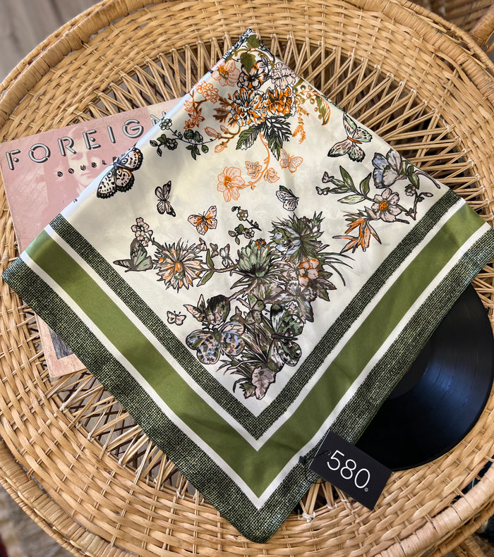 XL Green Silk-Touch Butterfly Scarf