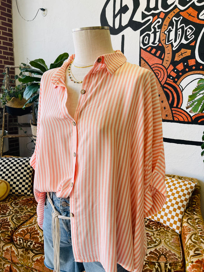 Striped Button Down in Coral