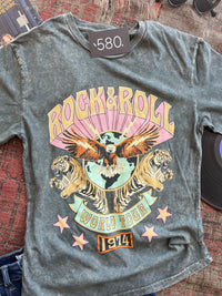 Rock & Roll World Tour Stone Gray Mineral Wash Graphic Tee