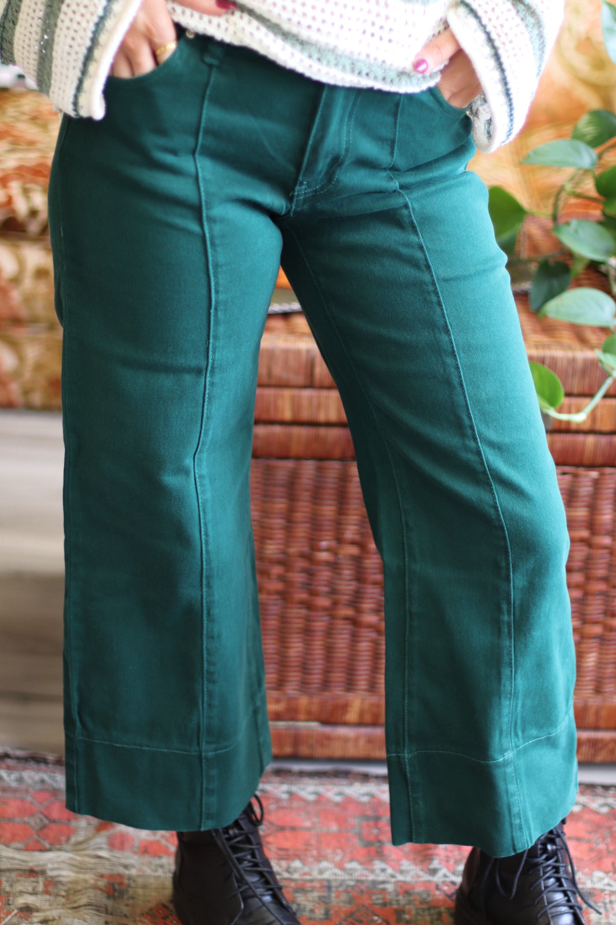 Nicole Wide Leg Cropped Pants + Hunter Green