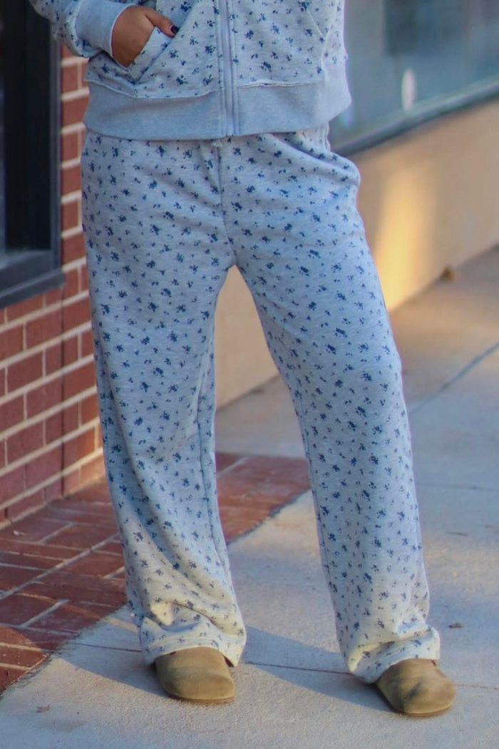 Rory Grey Floral Print Wide Leg Casual Pants