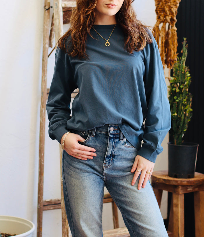 Basic Long Sleeve Top + Navy