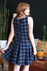 Navy Plaid Sleeveless Woven Mini Dress