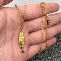 18K Gold Plated Stainless Steel Fish Charm Necklace