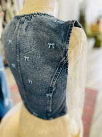 Hey Darlin' Bow Embroidered Denim Vest