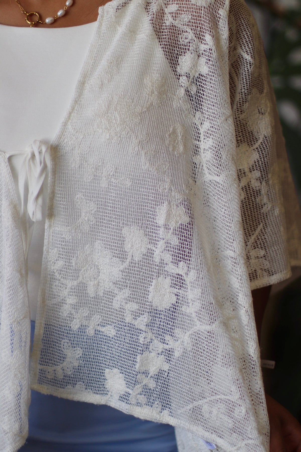 Oversized Floral Lace Cover-Up in White