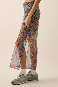 Lets Get Away Blue Floral Side-Slit Skirt