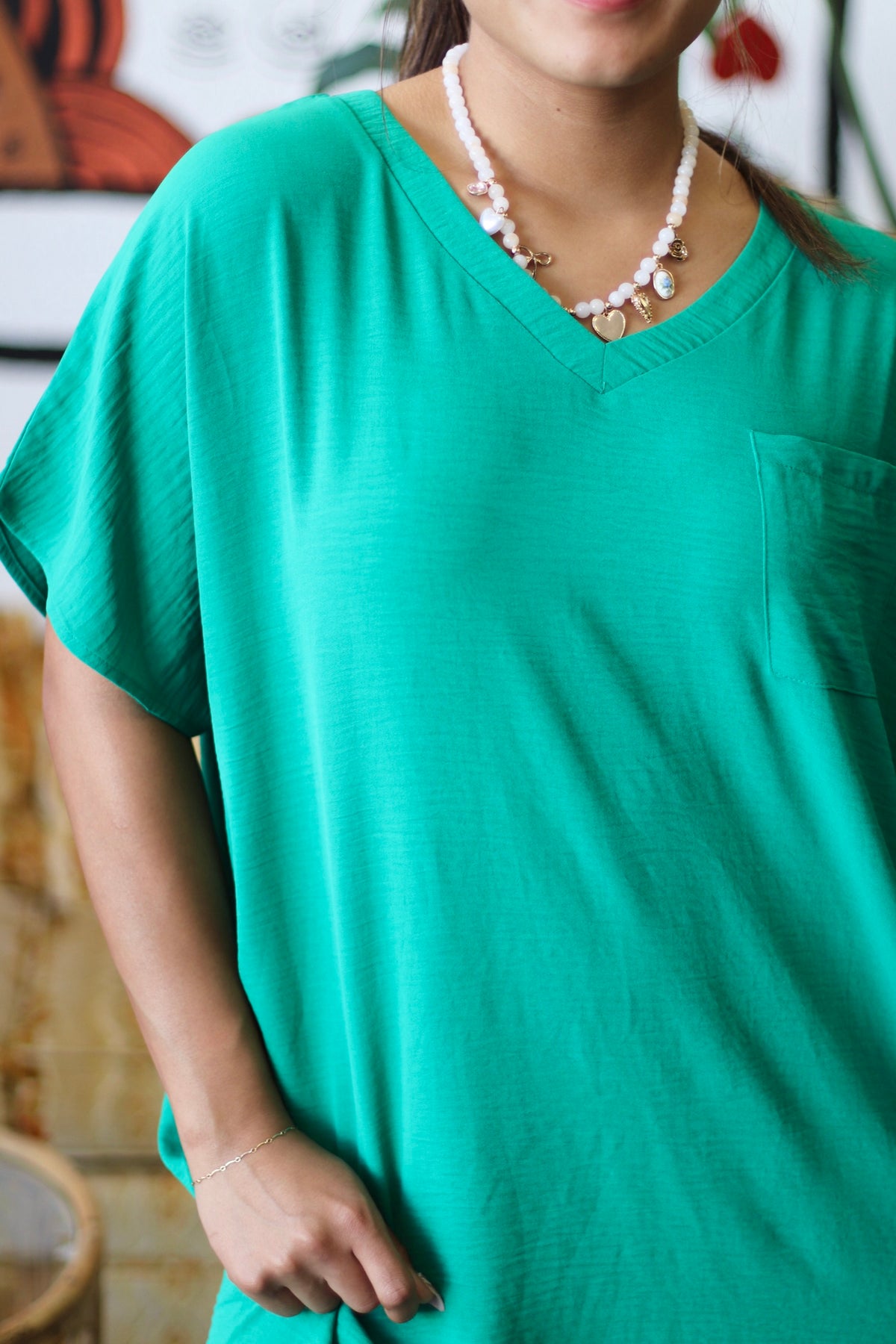 Ellie V-Neck Tee Dress in Kelly Green