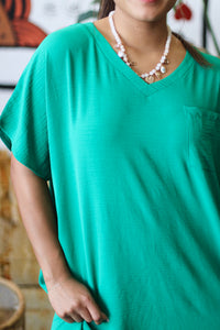 Ellie V-Neck Tee Dress in Kelly Green