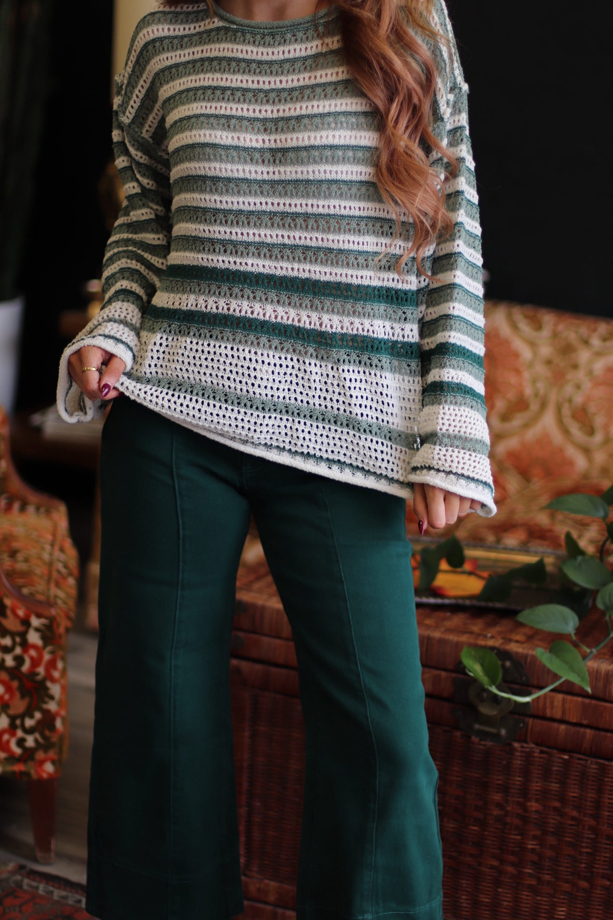 Nicole Wide Leg Cropped Pants + Hunter Green