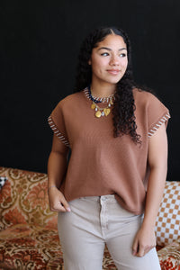 Stitched Sweater Vest in Camel