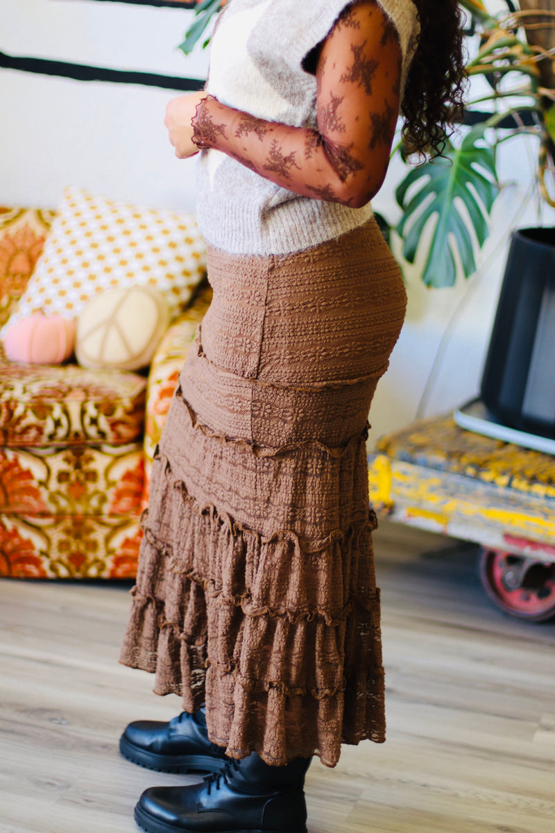 Melanie Mermaid Midi Skirt + Brown