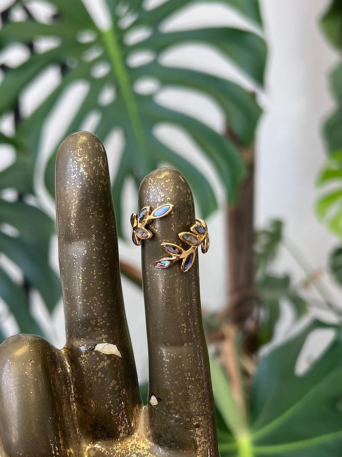 Abalone Shell Leaf 18K Gold Plated Ring