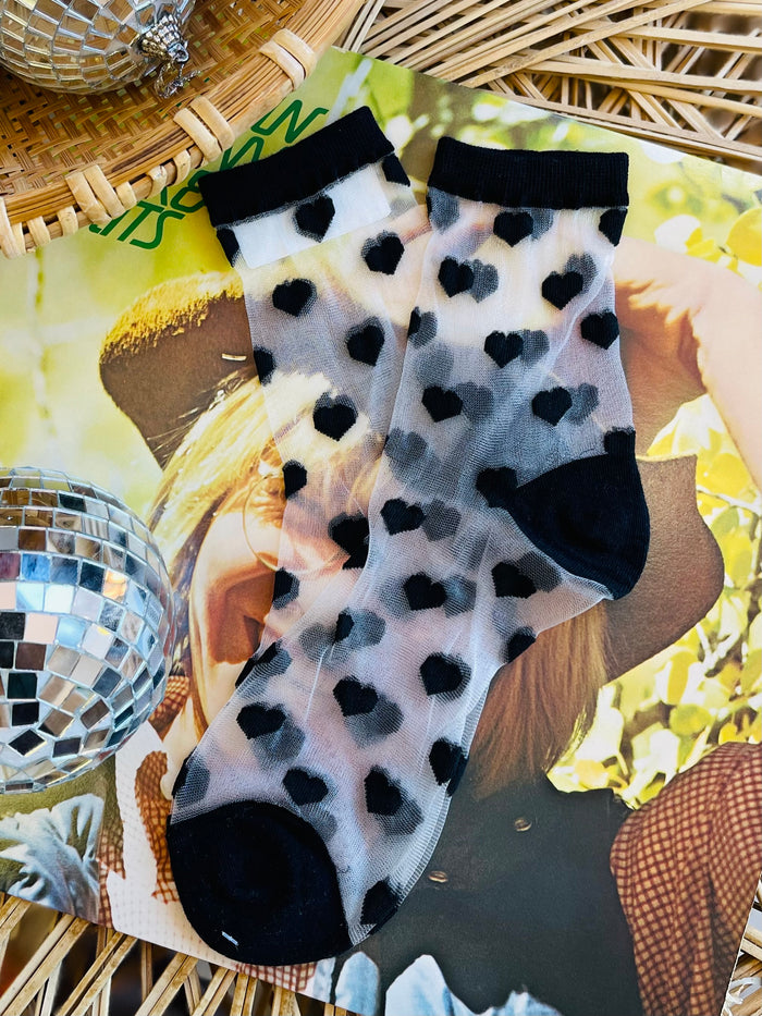 Cutie Heart Sheer Socks in Black