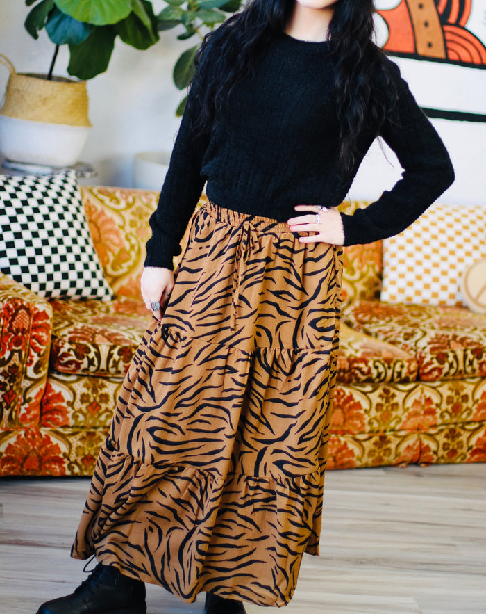 Wild Child Tiger Print Maxi Skirt