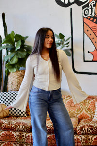 Knit Button Down Top + Cream