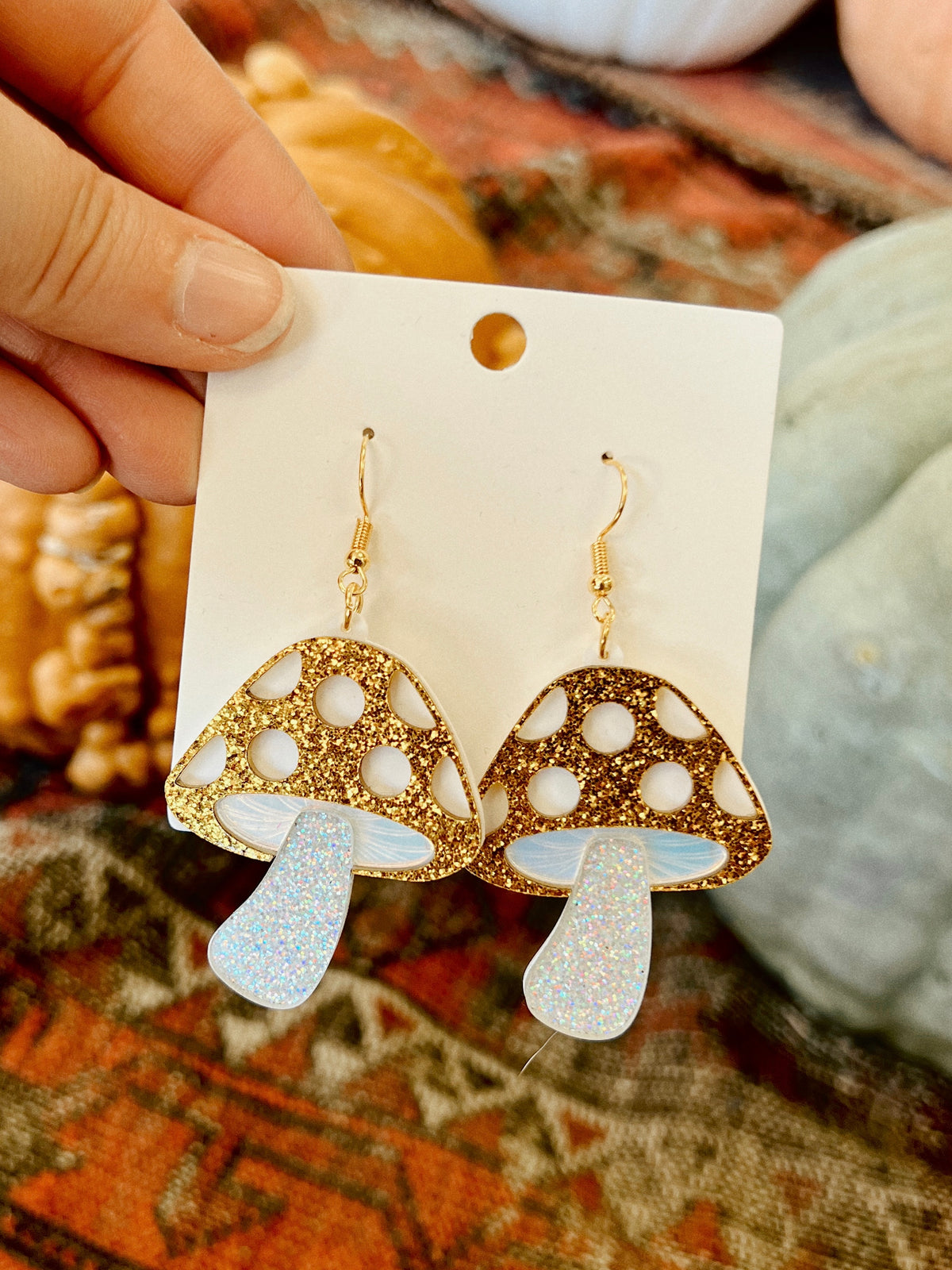 Acrylic Golden Mushroom Earrings