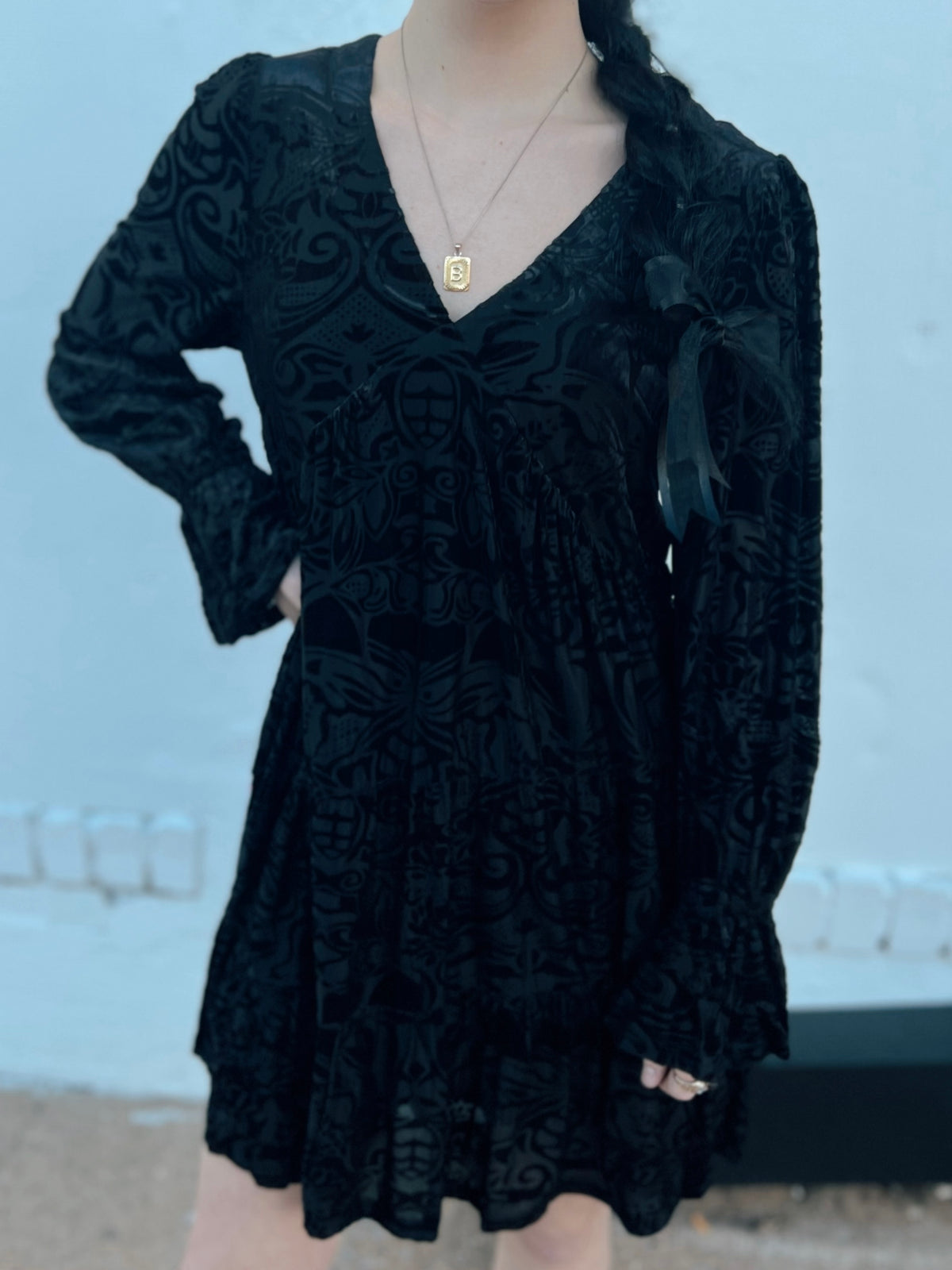 Enchanted Velvet Burnout Dress + Black