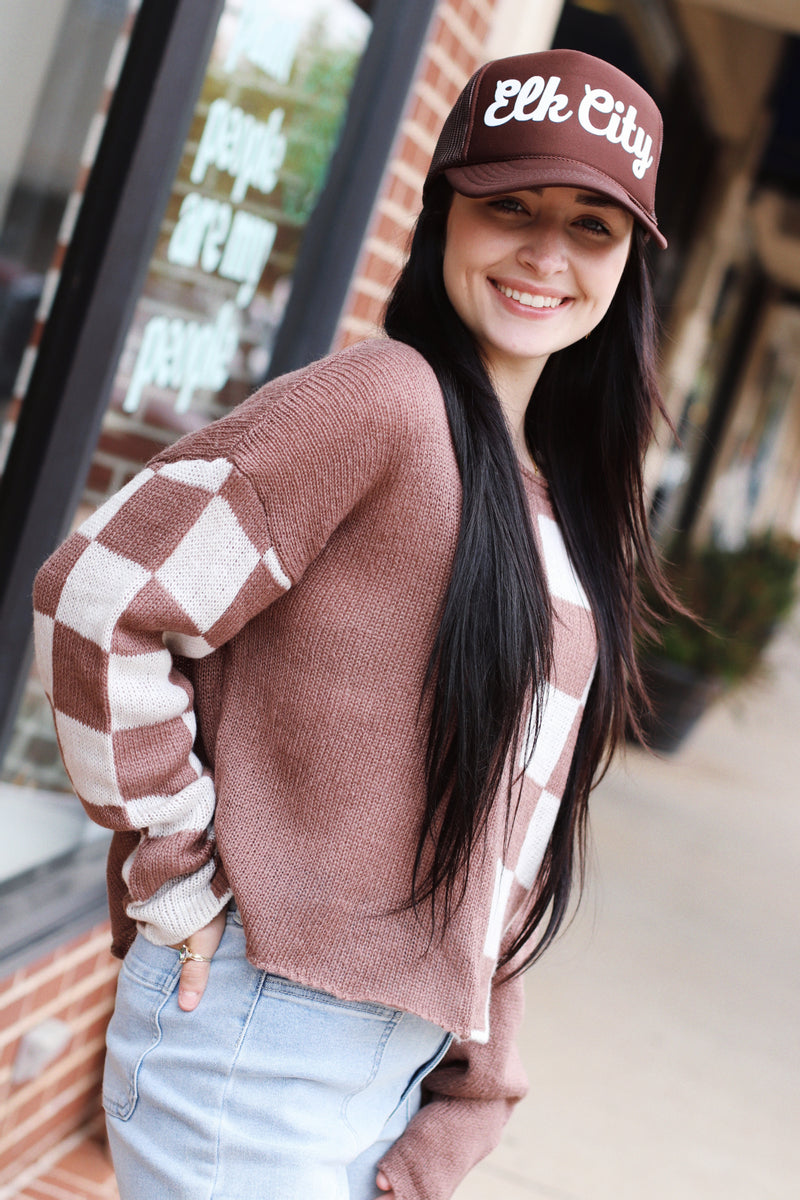 Charlee Checkered Sweater + Mocha