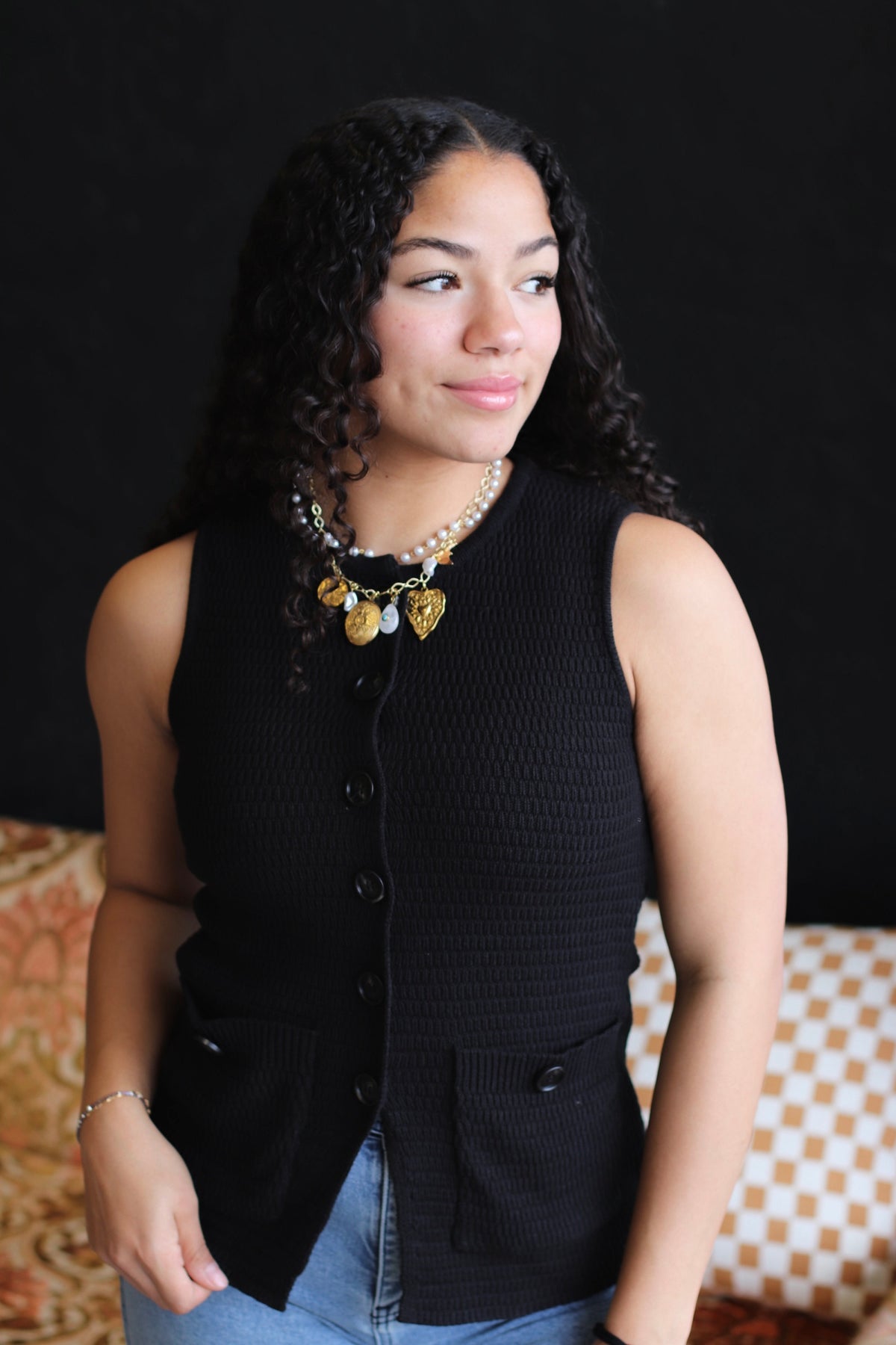 Stephanie Split Hem Knit Vest in Black