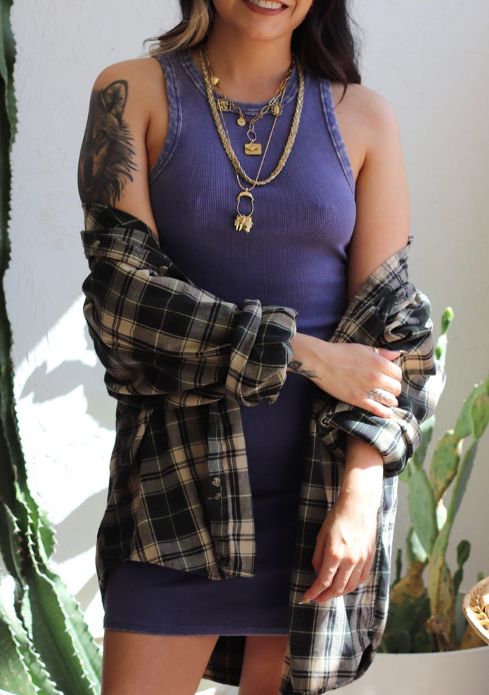 Lets Go Outside Ribbed Tank Dress in Dusty Indigo