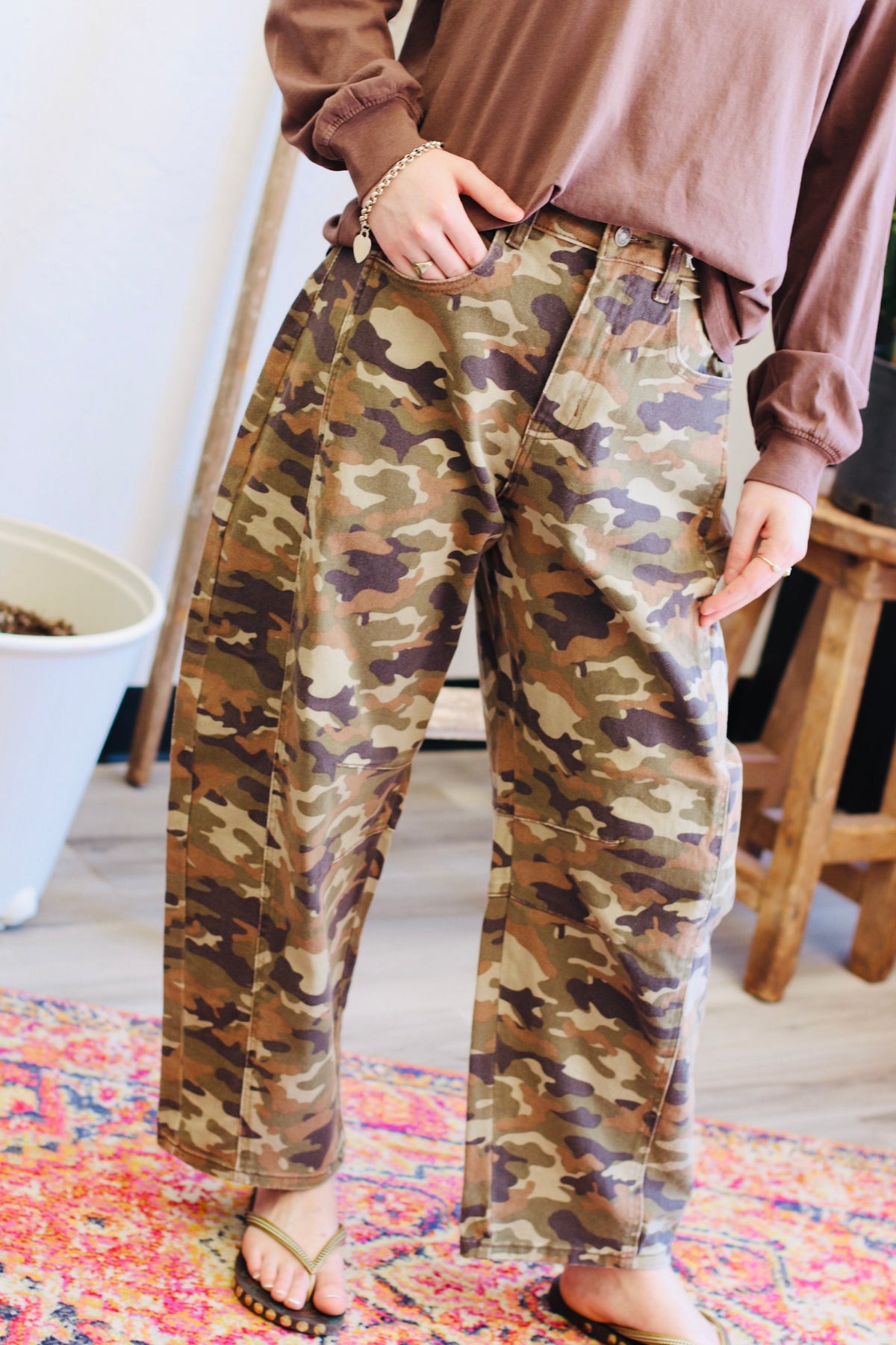 Eliza Camo Barrel Jeans