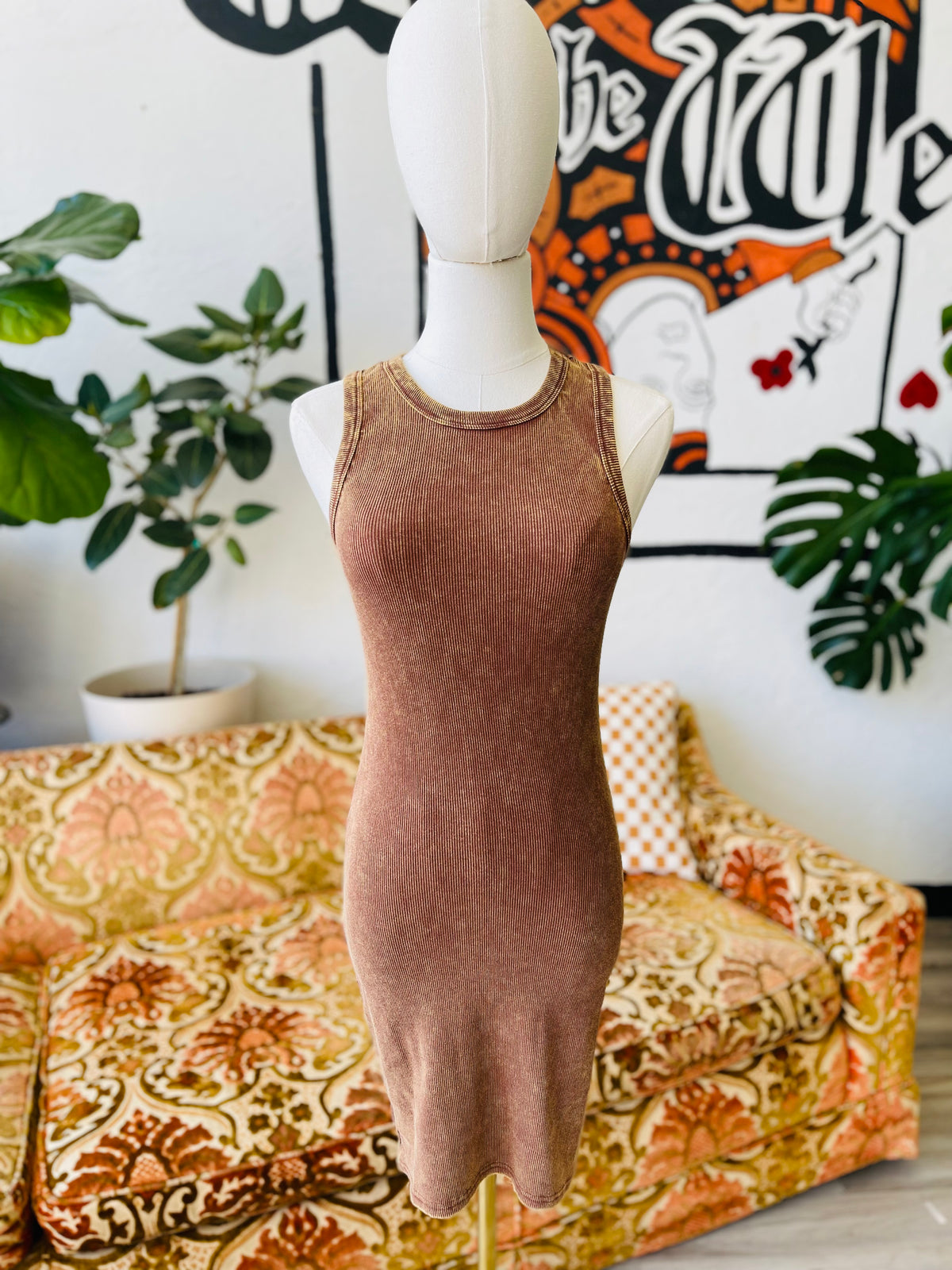 Lets Go Outside Ribbed Tank Dress in Chesnut