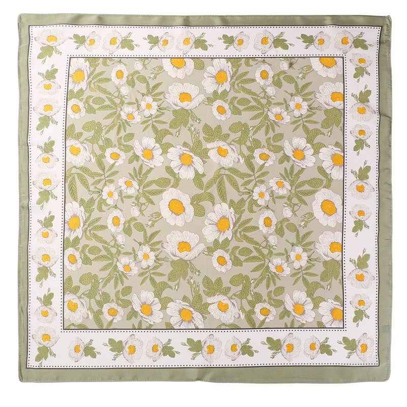 Green Daisy & Leaf Bandana Scarf