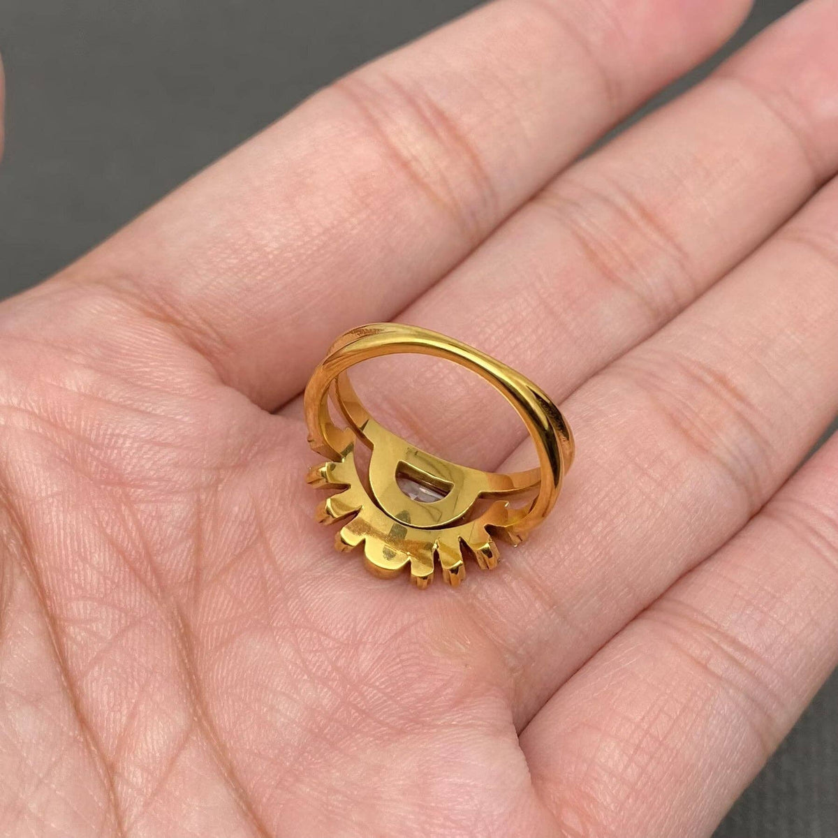 Zircon Inlaid 18K Gold Plated Stainless Steel Stacking Ring