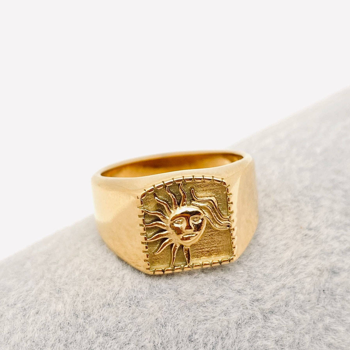 Chunky Signet 18K Gold Plated Sun Ring