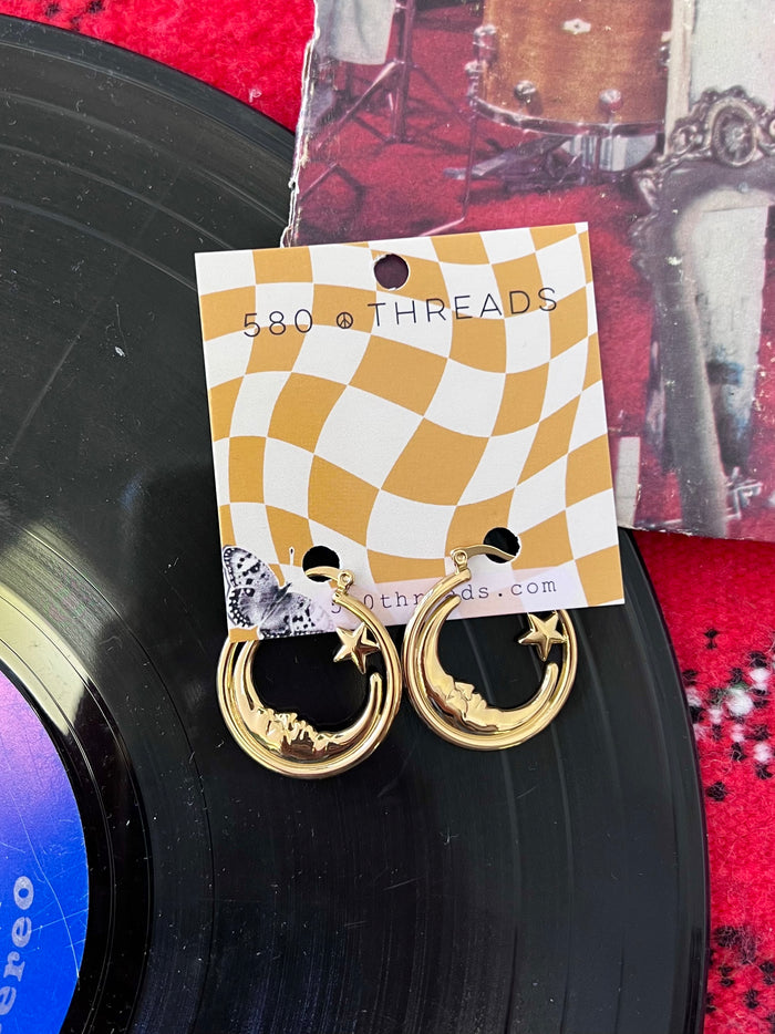 Moon Star 18K Gold Plated Hoop Earrings