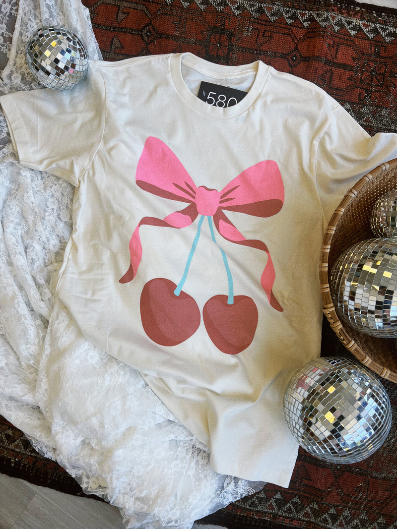 Cherry Bow Graphic Tee + Ivory