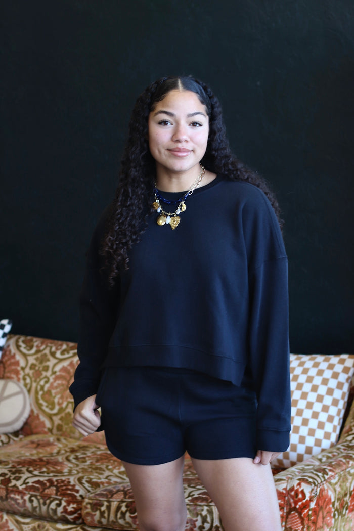 Cozy Sweatshirt & Shorts Set + Black