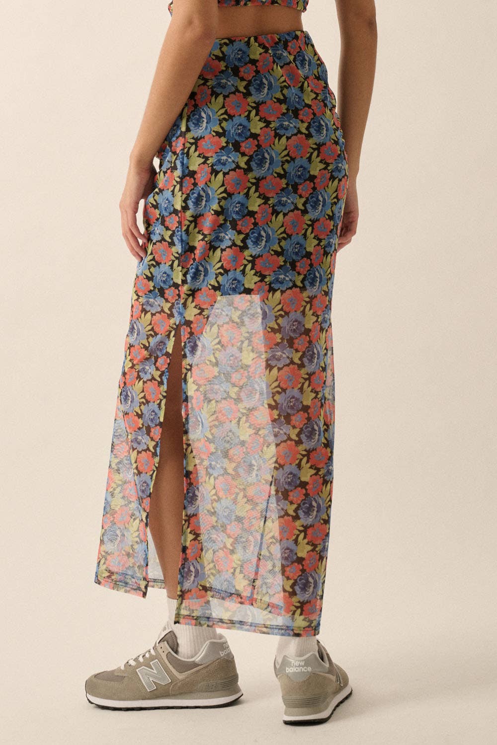 Lets Get Away Blue Floral Side-Slit Skirt